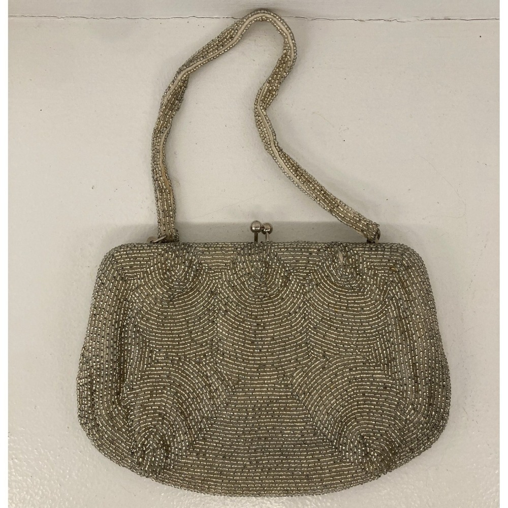 Vintage Hand-Beaded Kiss Lock Evening Bag Clutch 1920s Style Prom Flapper Gatsby